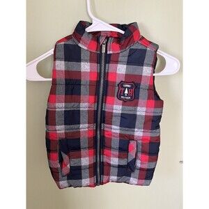 Tommy Hilfiger Boys Puffer Vest Plaid Zip Up Pockets Size 3T